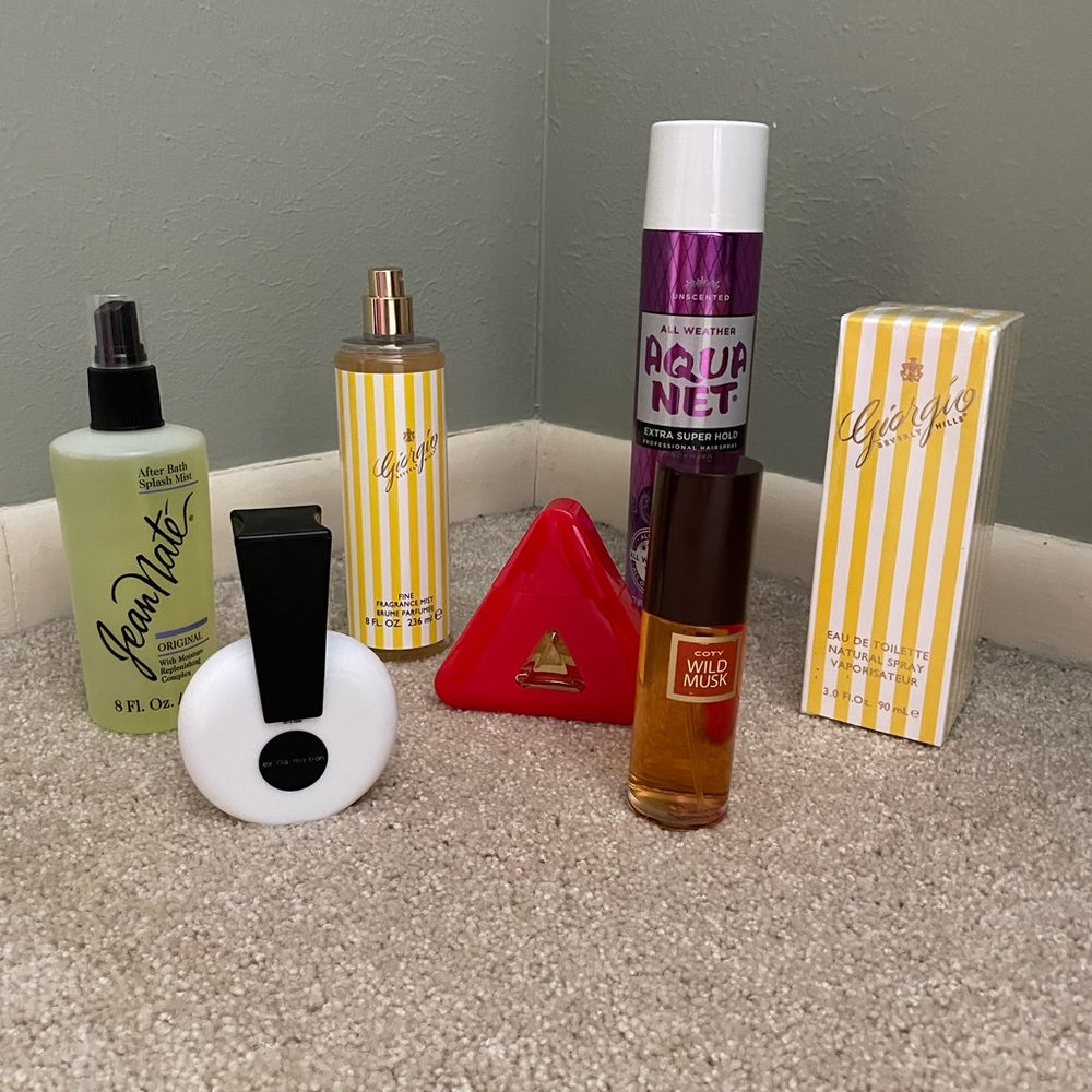 Lot of 7 new nostalgic 70s and 80s fragrances and beauty products